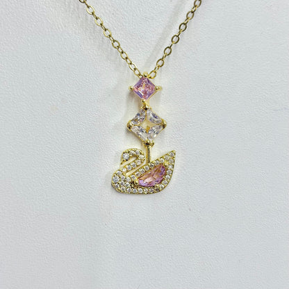 Pembe Taşlı Kuğu Kolye Pembe
