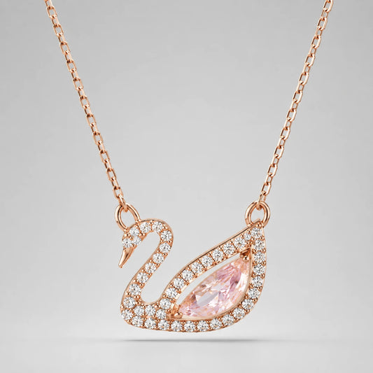 Gold Pembe Taşlı Kuğu Kolye