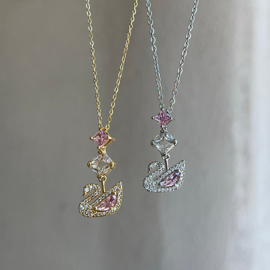 Pembe Taşlı Kuğu Kolye Pembe